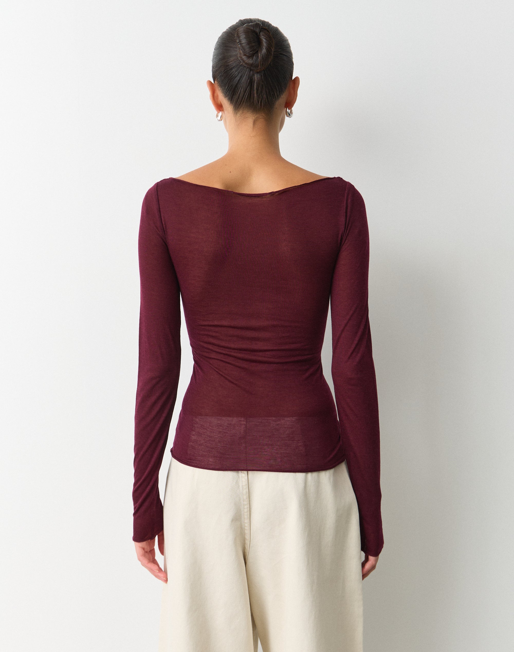 Sheer Boat Neck Long Sleeve Top