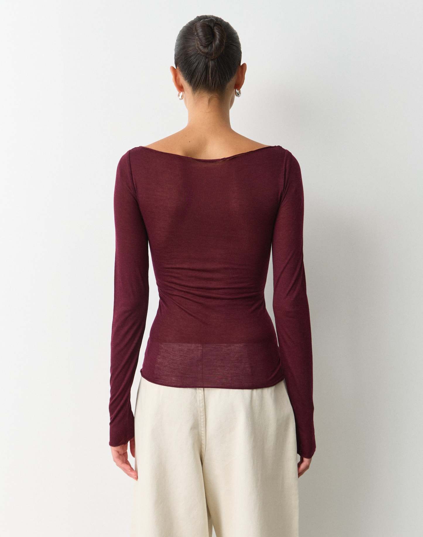 Sheer Boat Neck Long Sleeve Top
