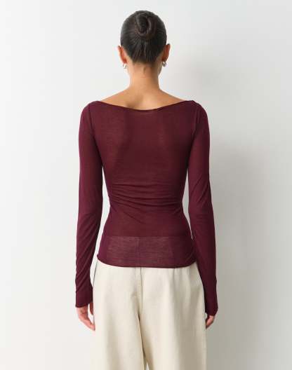 Sheer Boat Neck Long Sleeve Top
