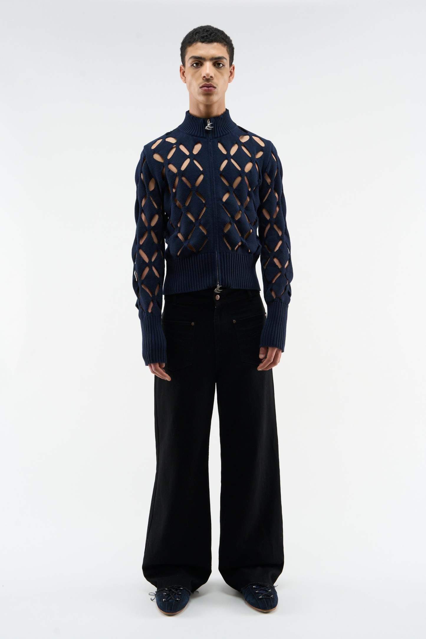 Cambodia Holes Navy Zipper Knit
