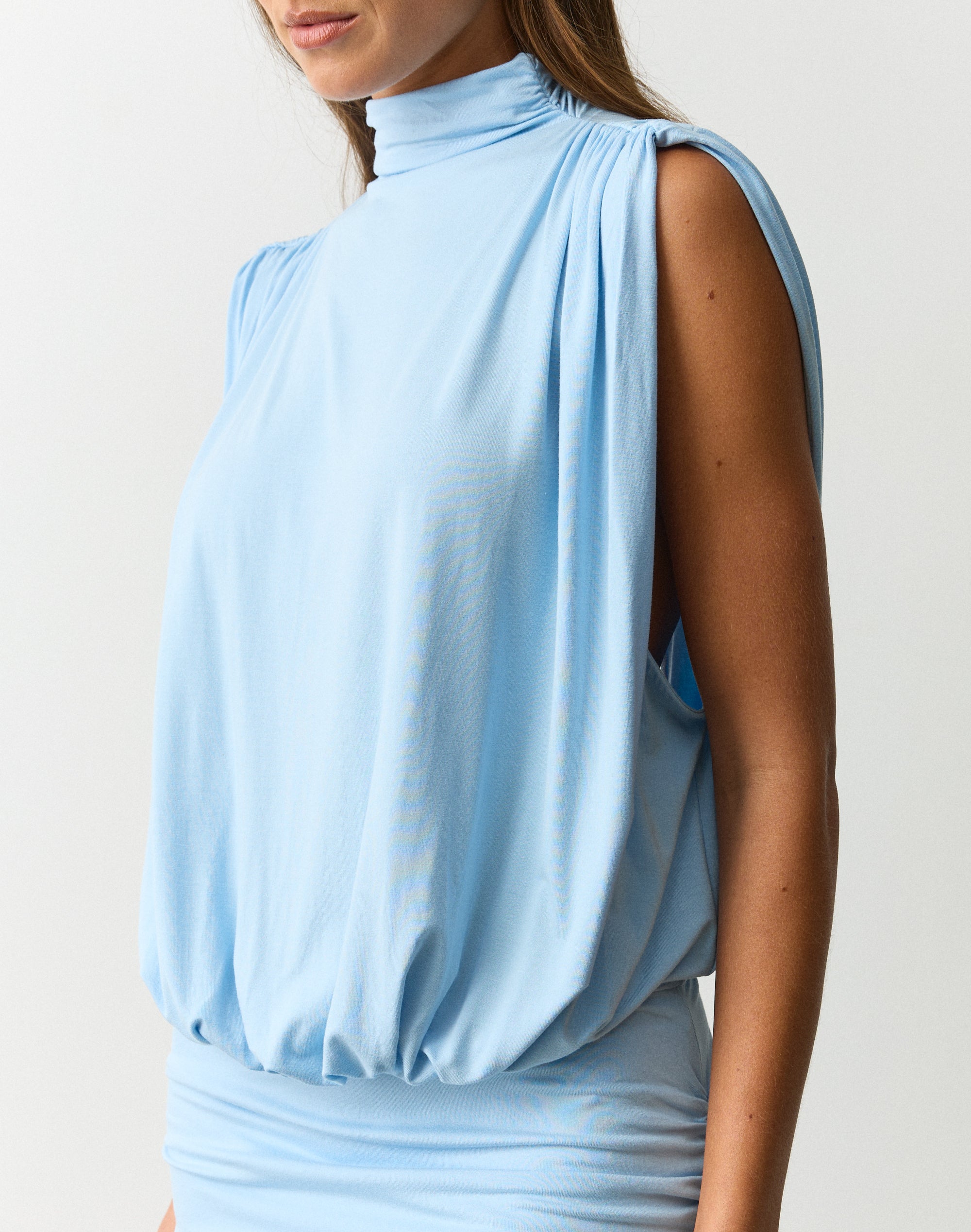 High Neck Blouson Mini Dress
