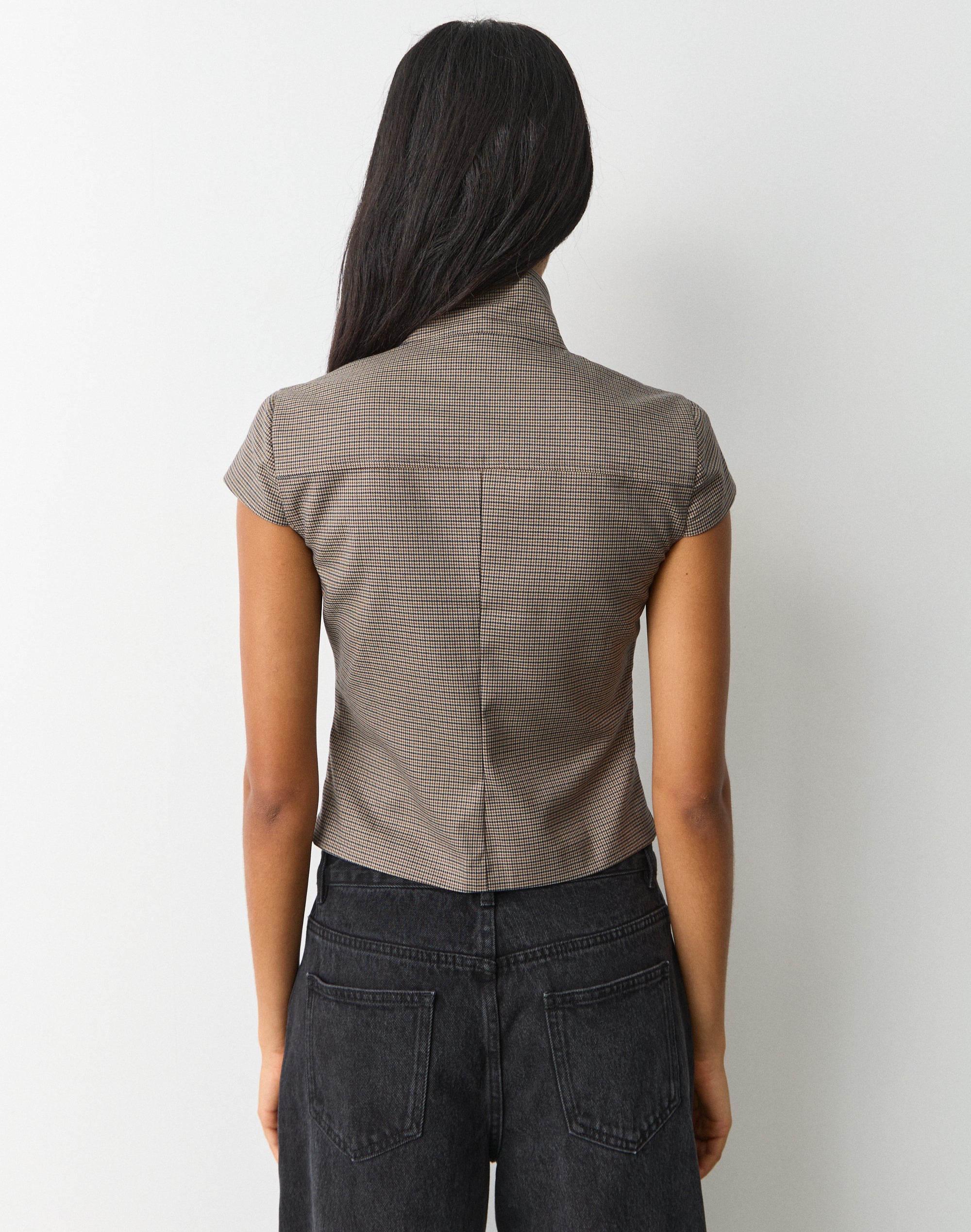Funnel Neck Button Up Blouse
