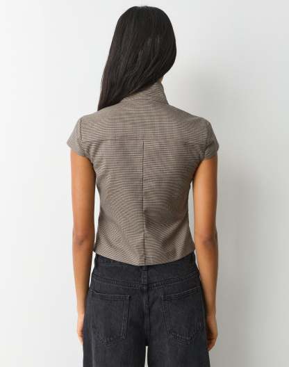 Funnel Neck Button Up Blouse
