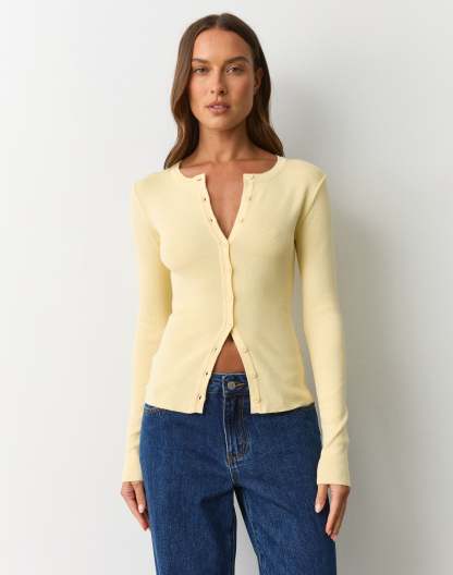 Rib Button Up Knit Cardigan