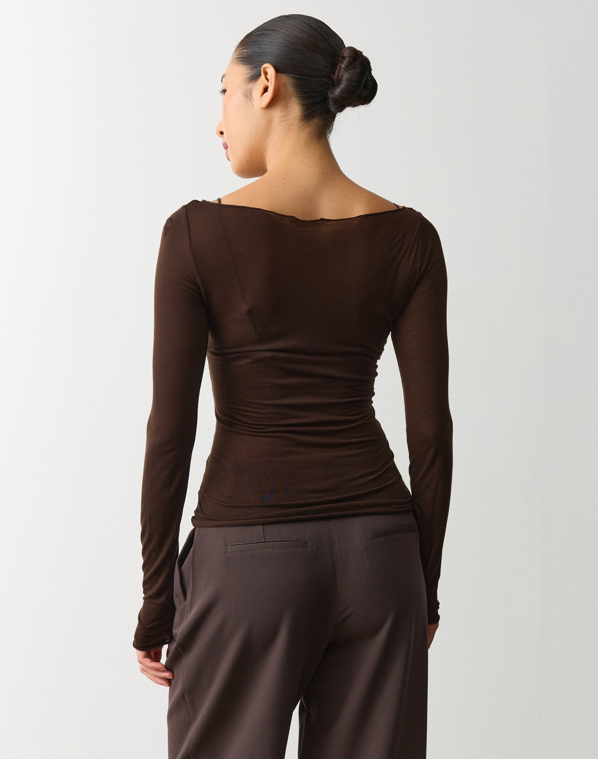 Sheer Boat Neck Long Sleeve Top
