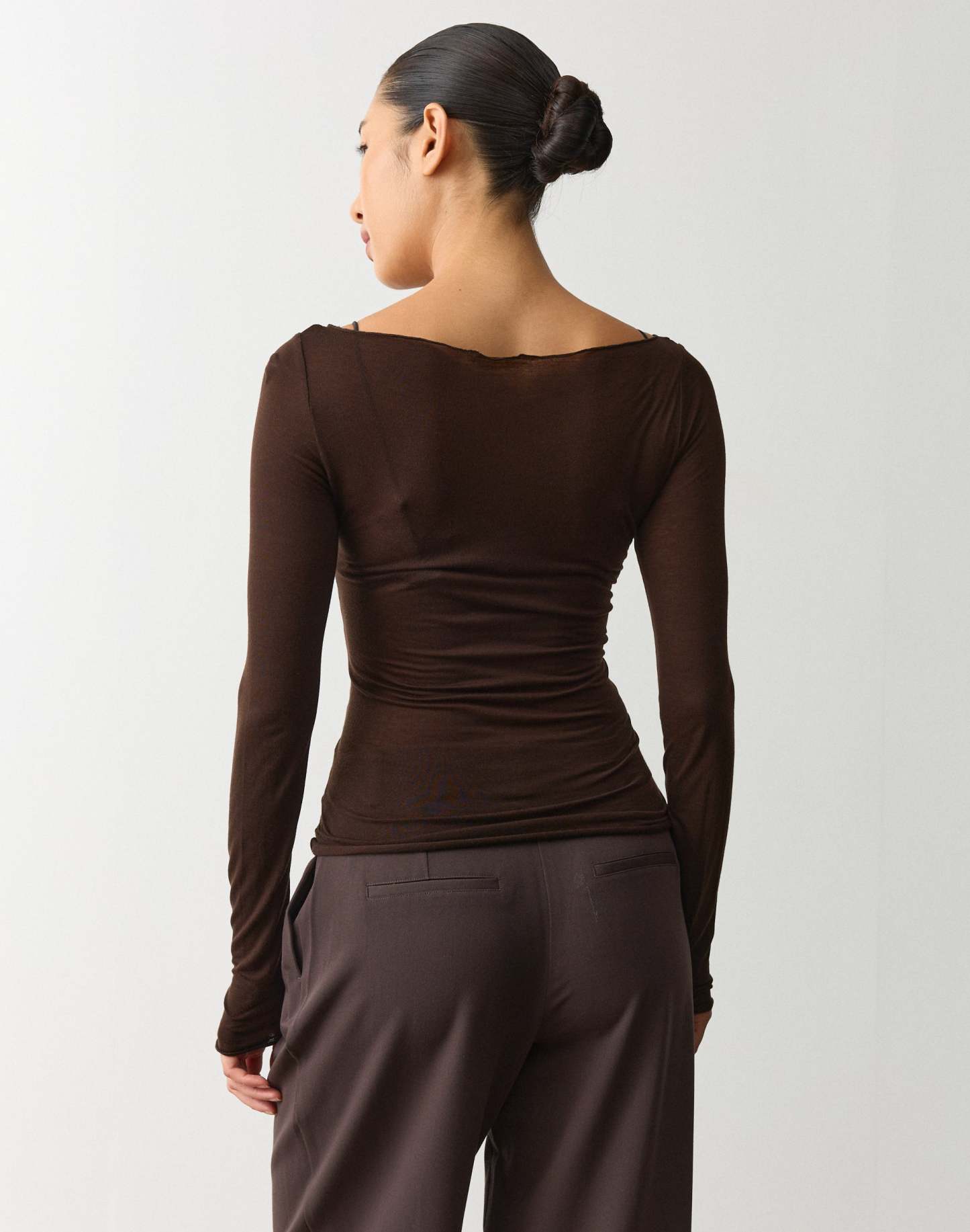 Sheer Boat Neck Long Sleeve Top