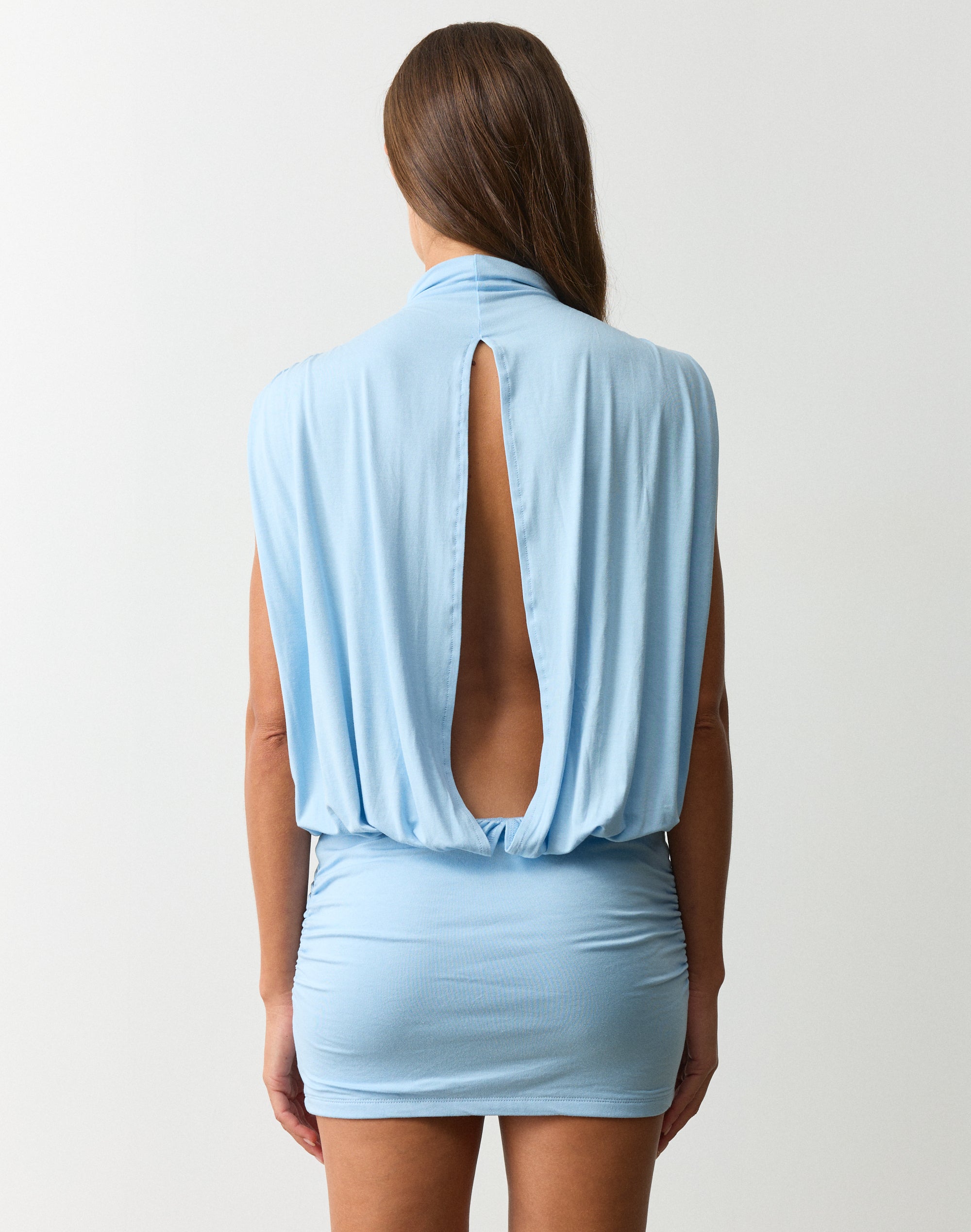 High Neck Blouson Mini Dress