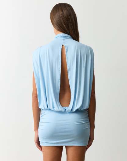 High Neck Blouson Mini Dress