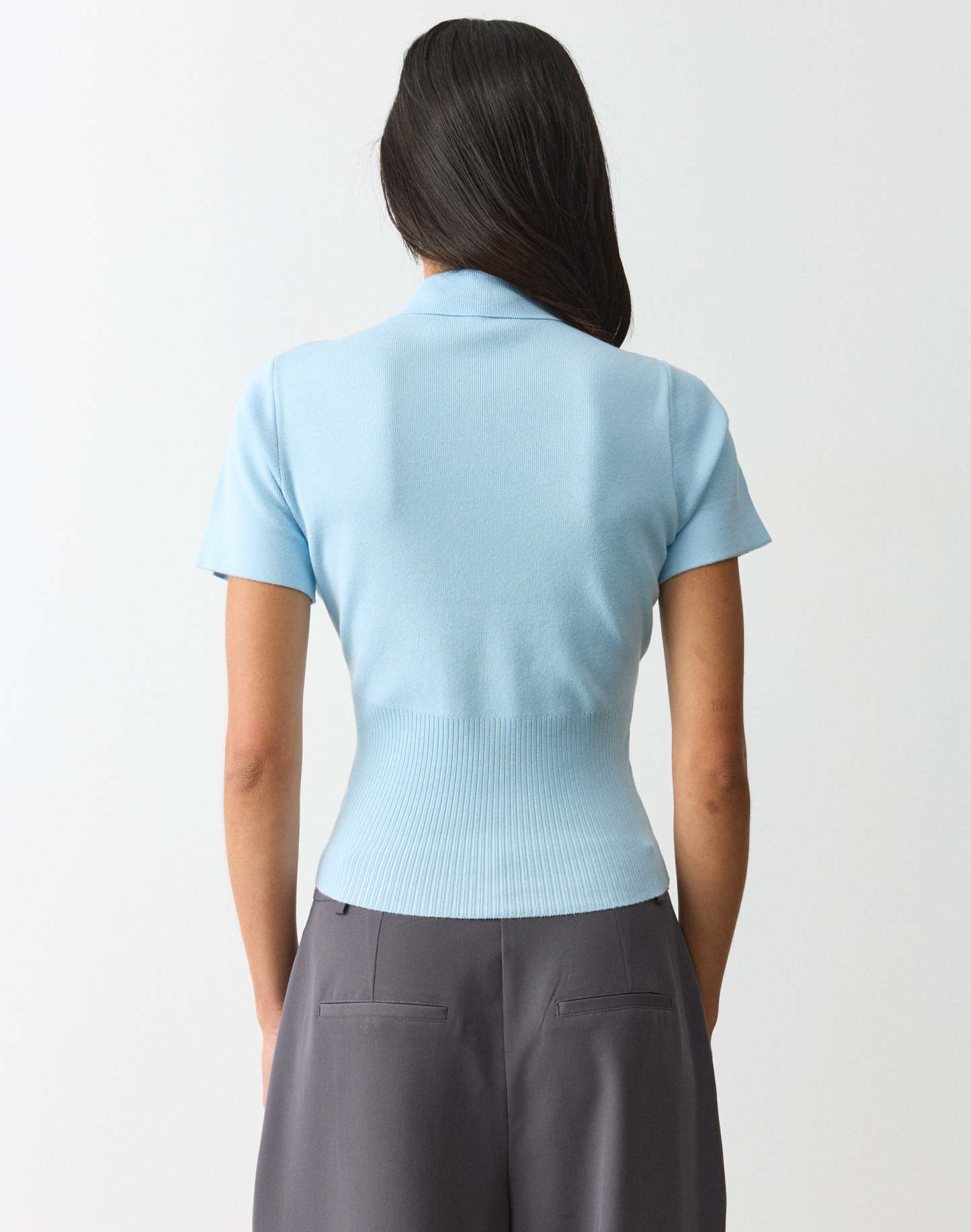 Knit Rib Waist Polo Top