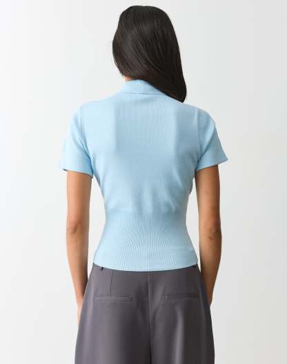 Knit Rib Waist Polo Top