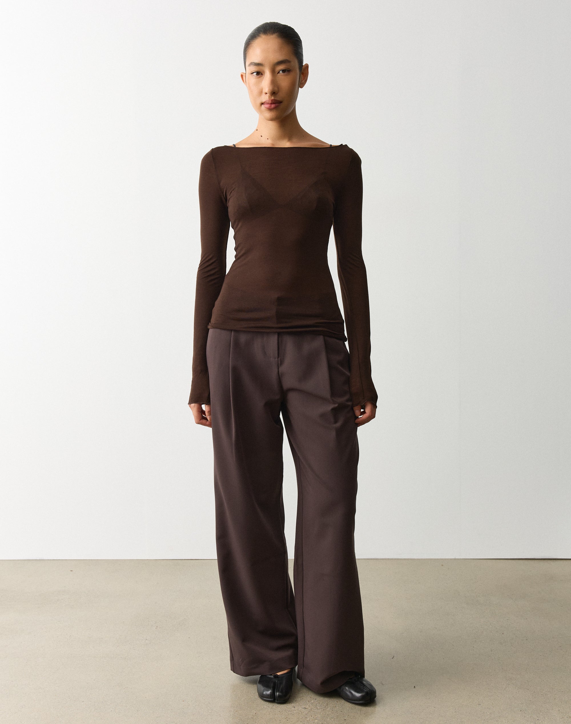 Sheer Boat Neck Long Sleeve Top