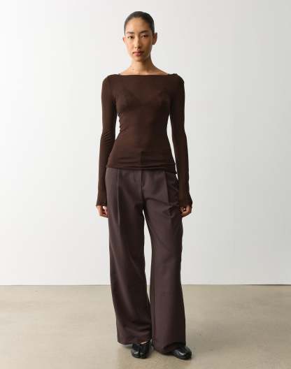 Sheer Boat Neck Long Sleeve Top