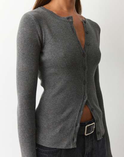 Rib Button Up Knit Cardigan