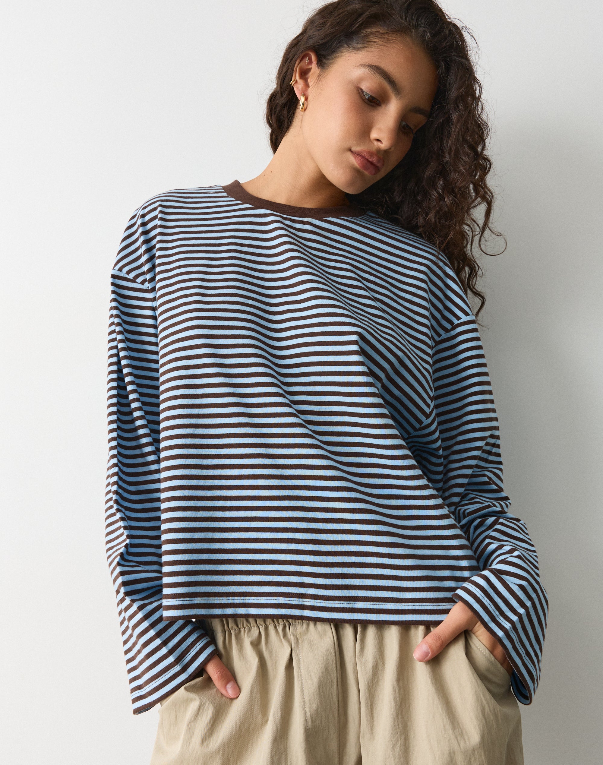 Stripe Cotton Boxy Long Sleeve Top