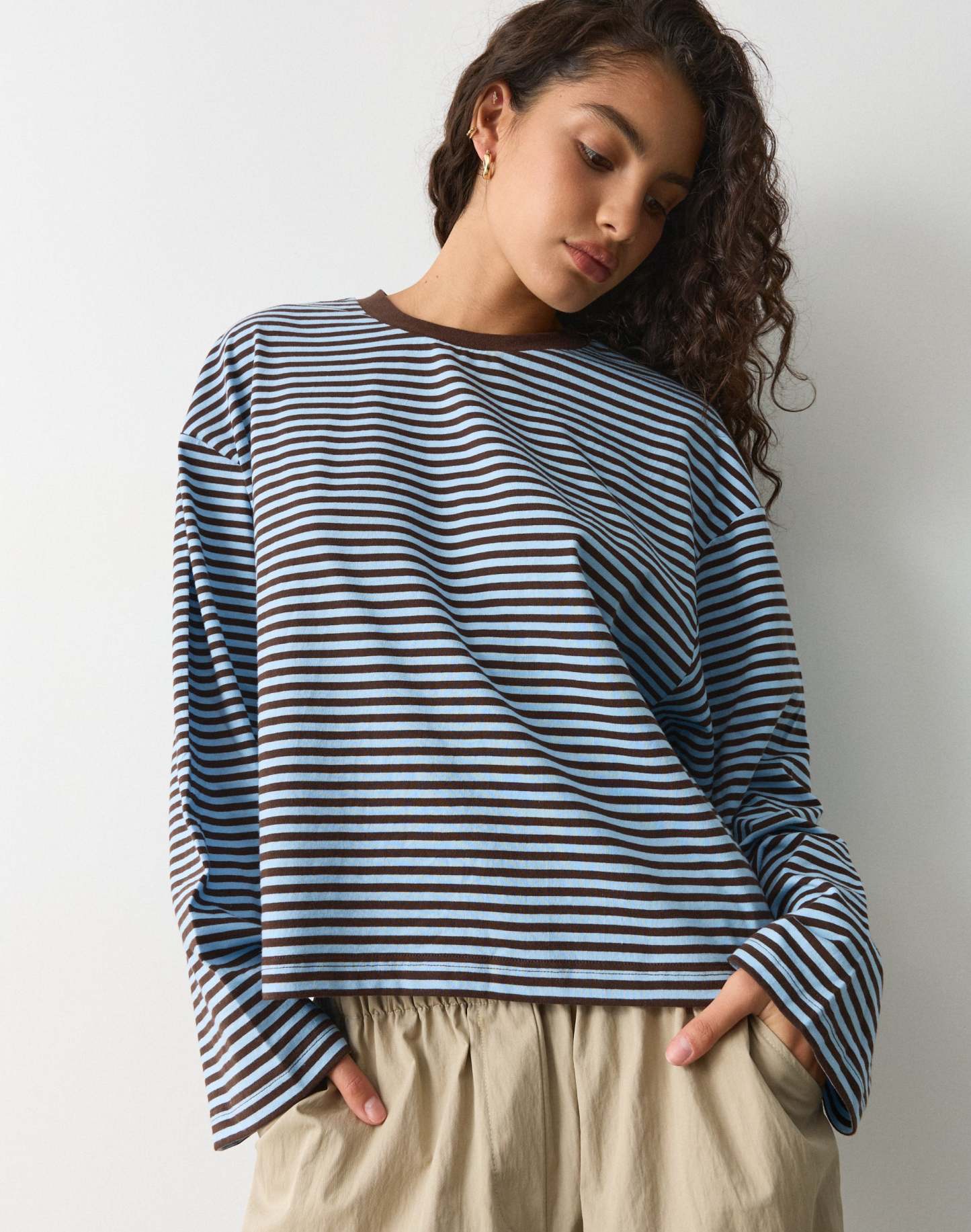 Stripe Cotton Boxy Long Sleeve Top
