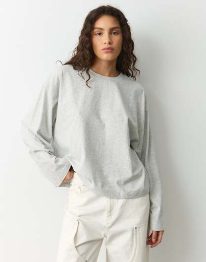 Cotton Boxy Long Sleeve Top
