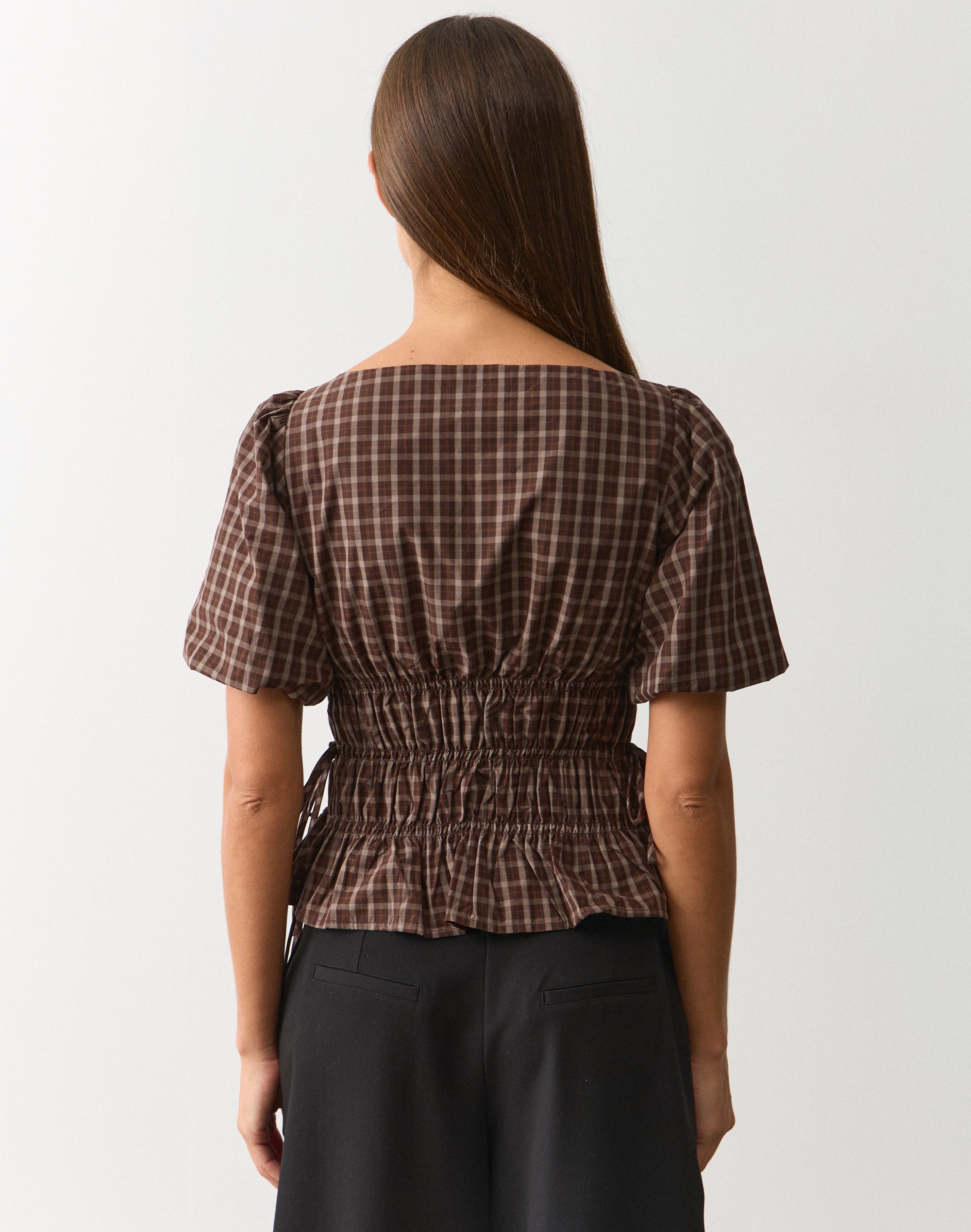 Cotton Puff Sleeve Tie Side Blouse