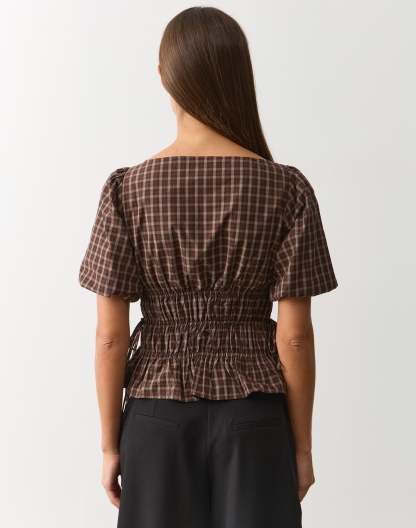 Cotton Puff Sleeve Tie Side Blouse