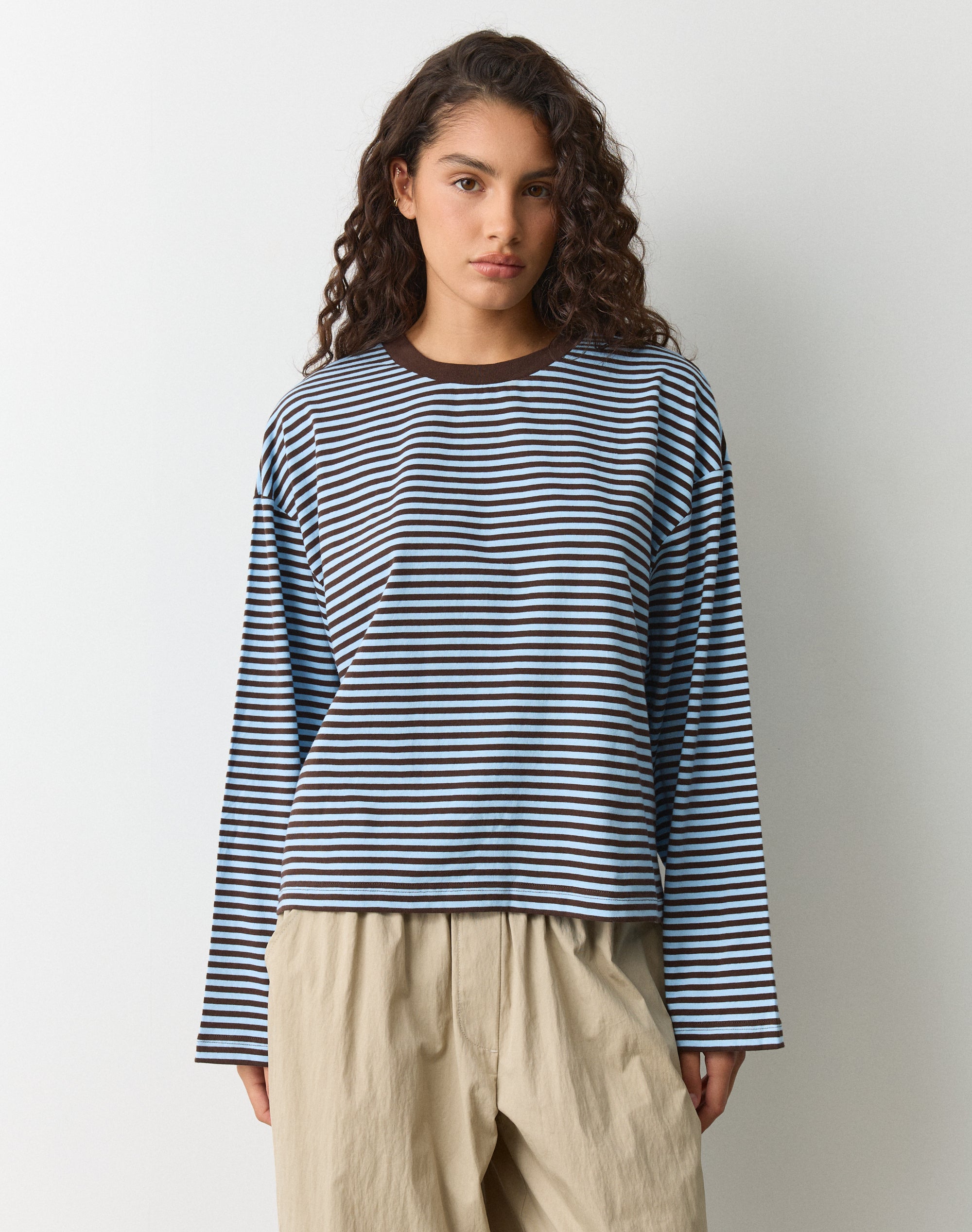 Stripe Cotton Boxy Long Sleeve Top