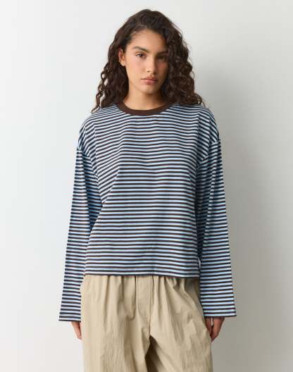 Stripe Cotton Boxy Long Sleeve Top