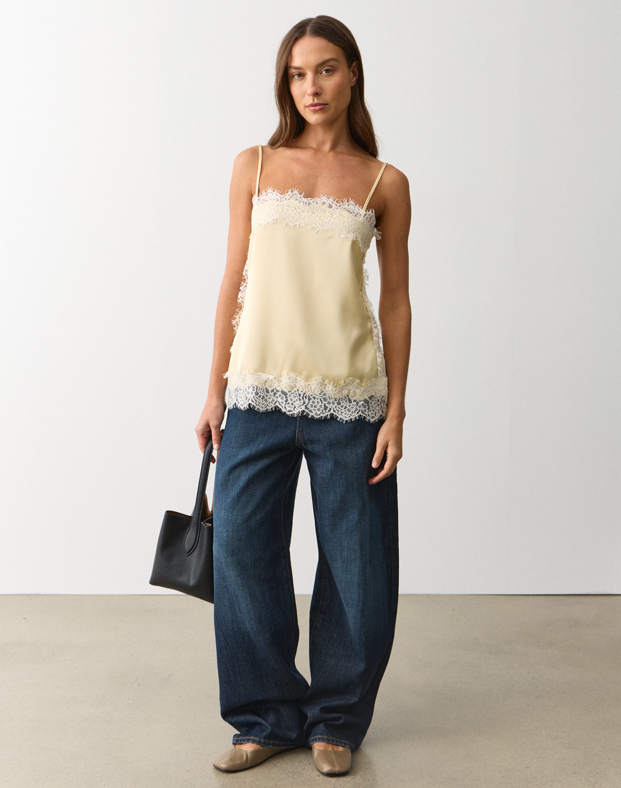 Lace Trim Satin Square Neck Cami