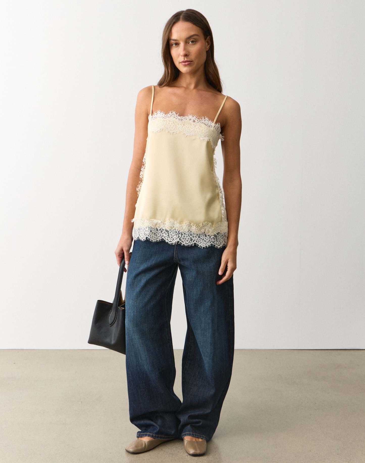 Lace Trim Satin Square Neck Cami