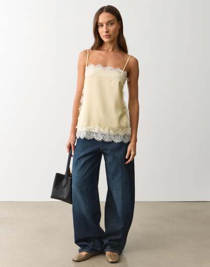 Lace Trim Satin Square Neck Cami