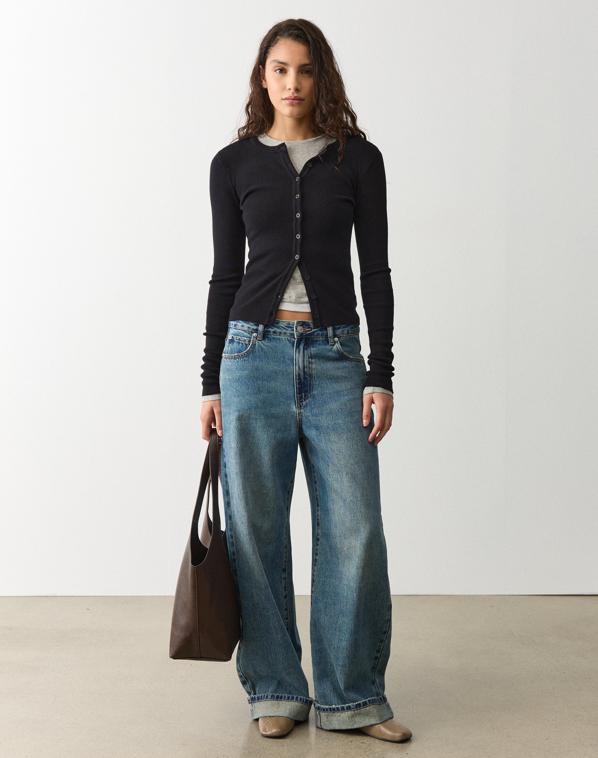 Rib Button Up Knit Cardigan
