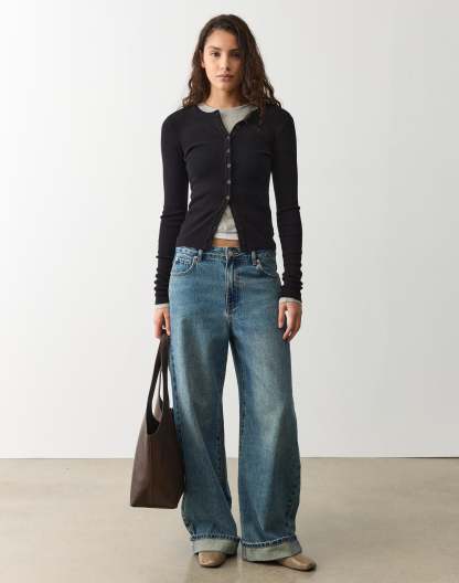 Rib Button Up Knit Cardigan