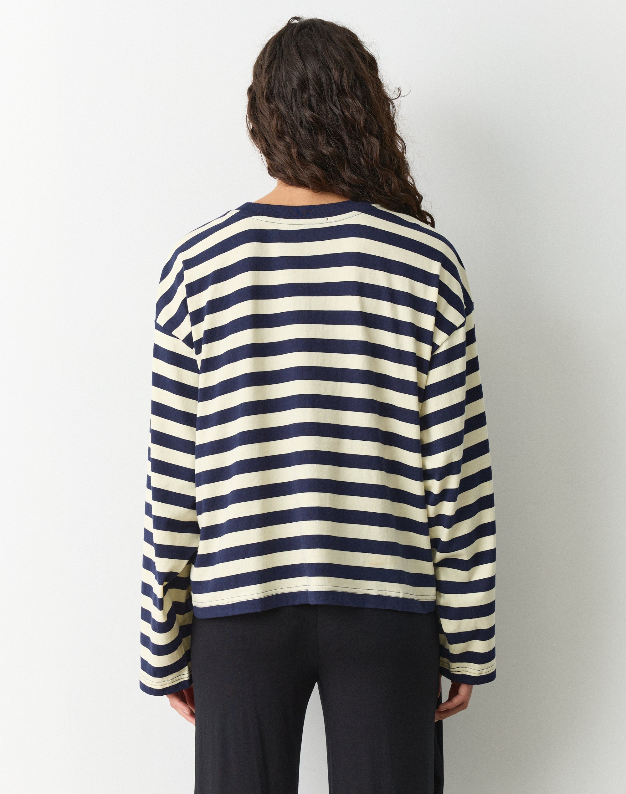 Stripe Cotton Boxy Long Sleeve Top