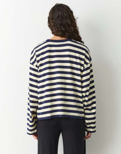 Stripe Cotton Boxy Long Sleeve Top
