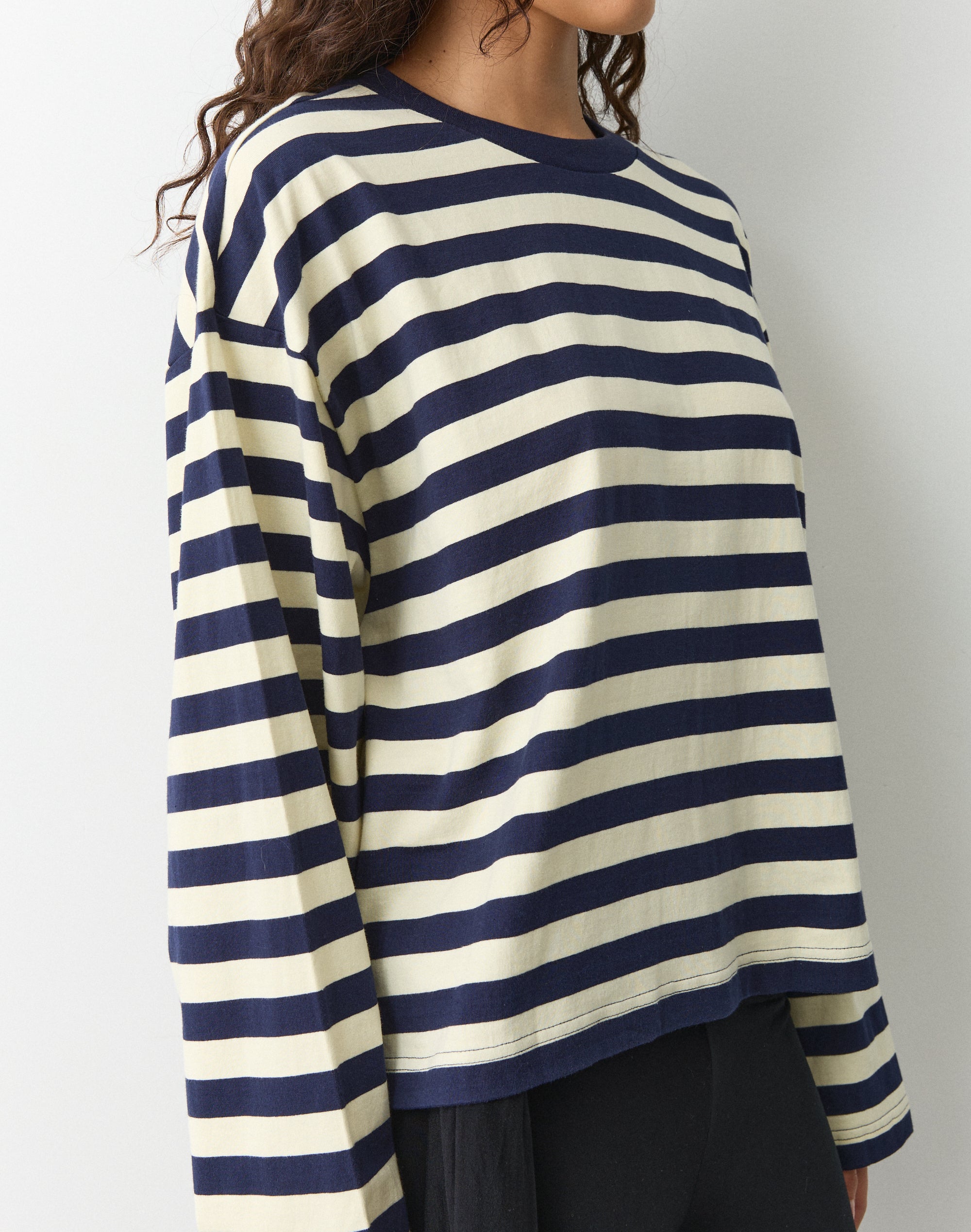 Stripe Cotton Boxy Long Sleeve Top