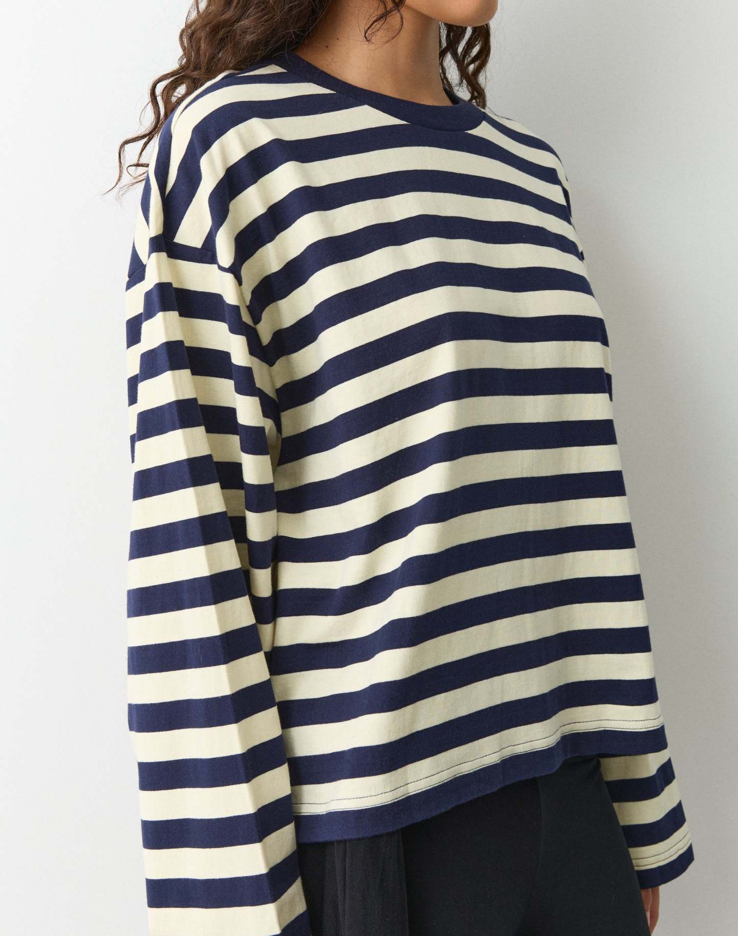 Stripe Cotton Boxy Long Sleeve Top