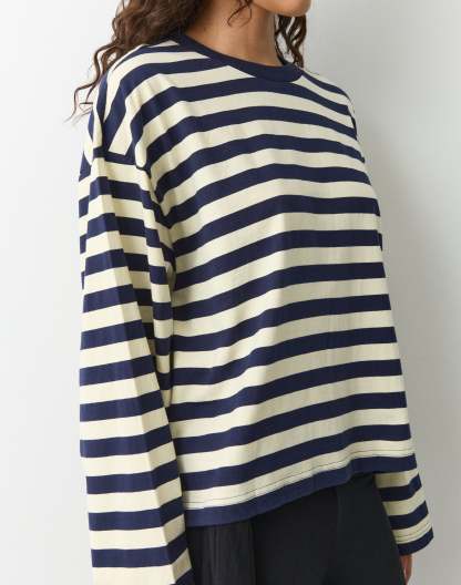 Stripe Cotton Boxy Long Sleeve Top