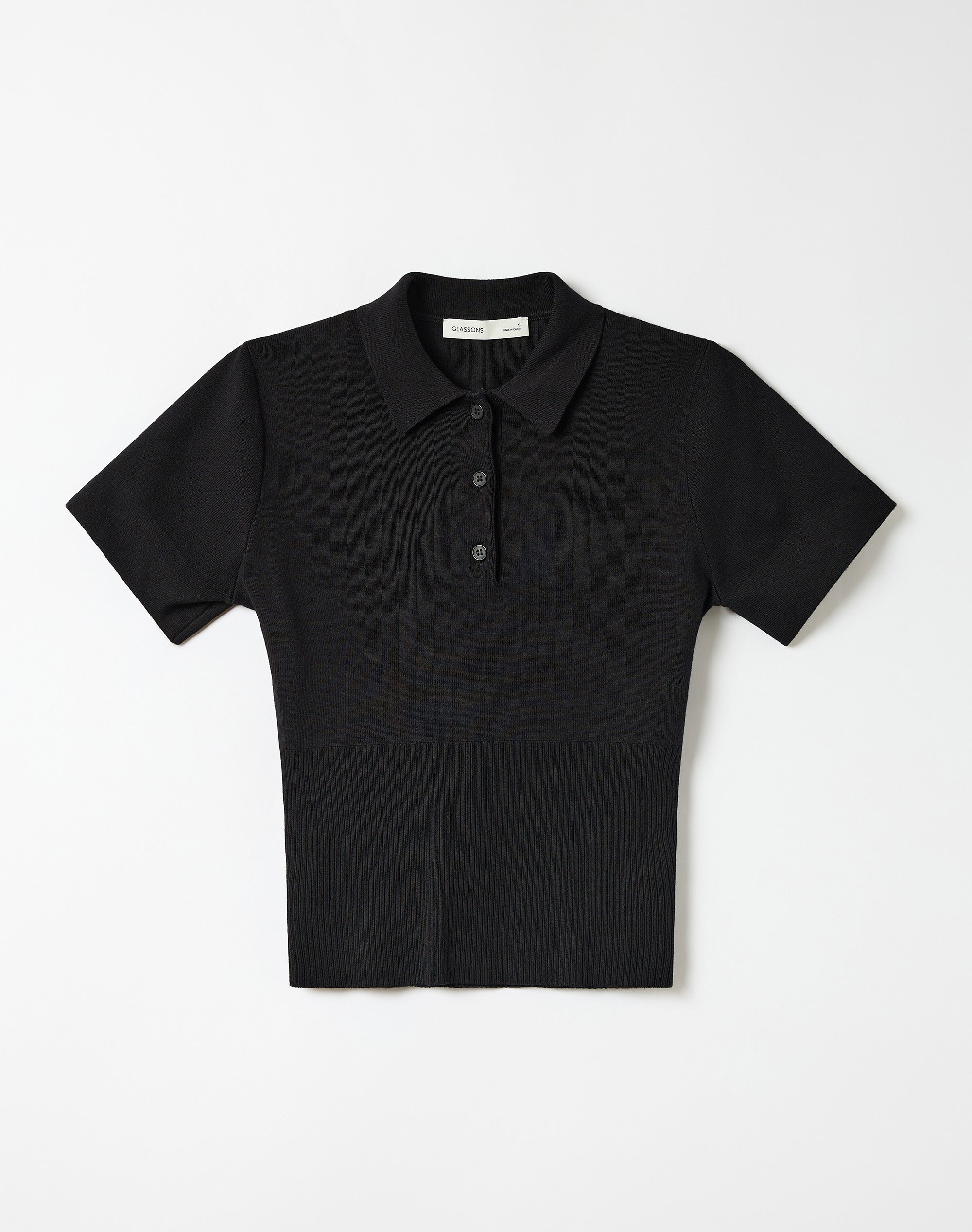 Knit Rib Waist Polo Top