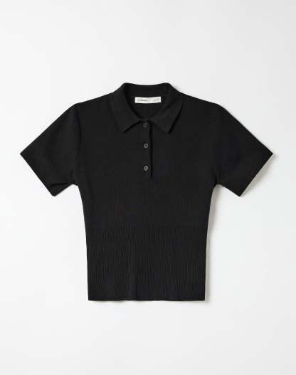Knit Rib Waist Polo Top