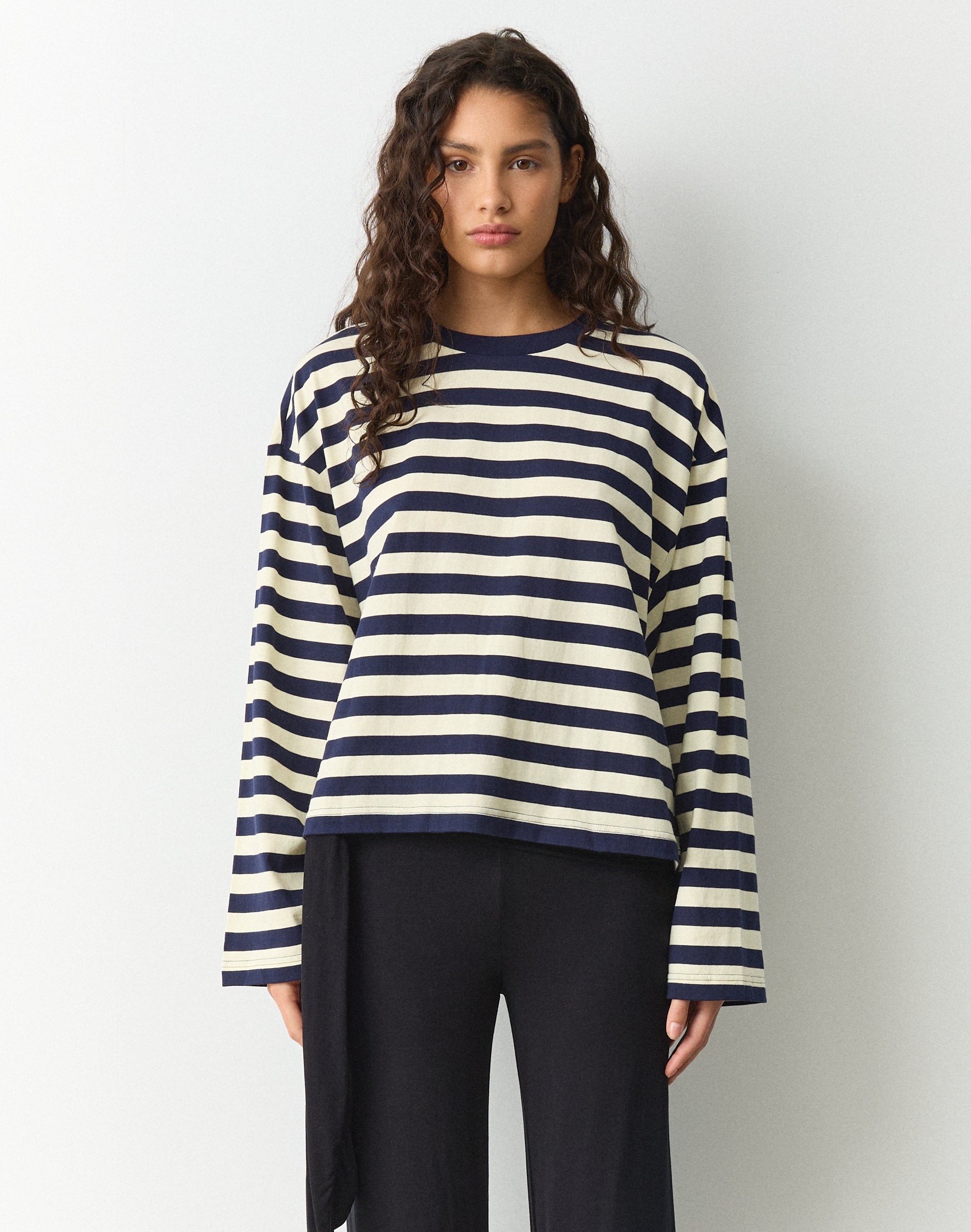 Stripe Cotton Boxy Long Sleeve Top