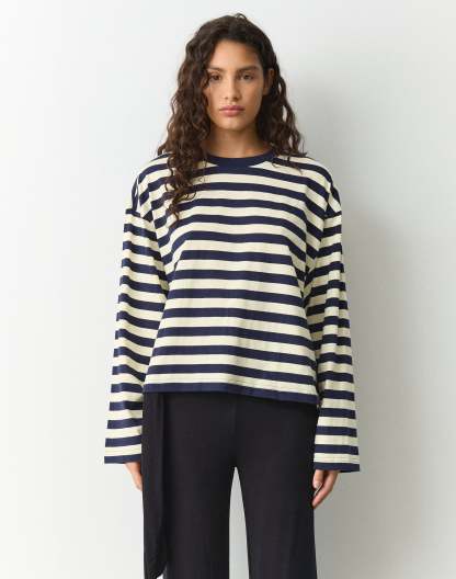 Stripe Cotton Boxy Long Sleeve Top