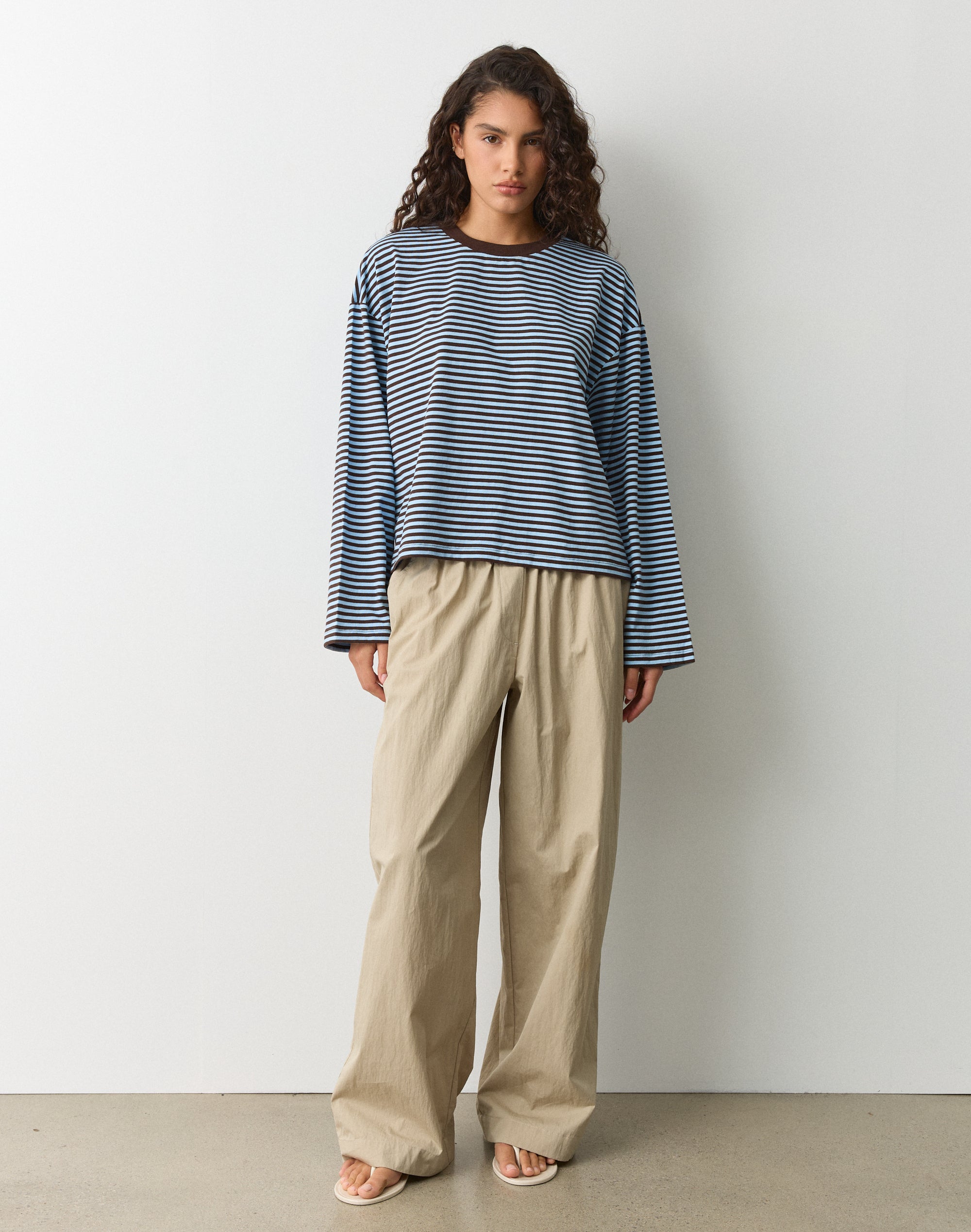 Stripe Cotton Boxy Long Sleeve Top