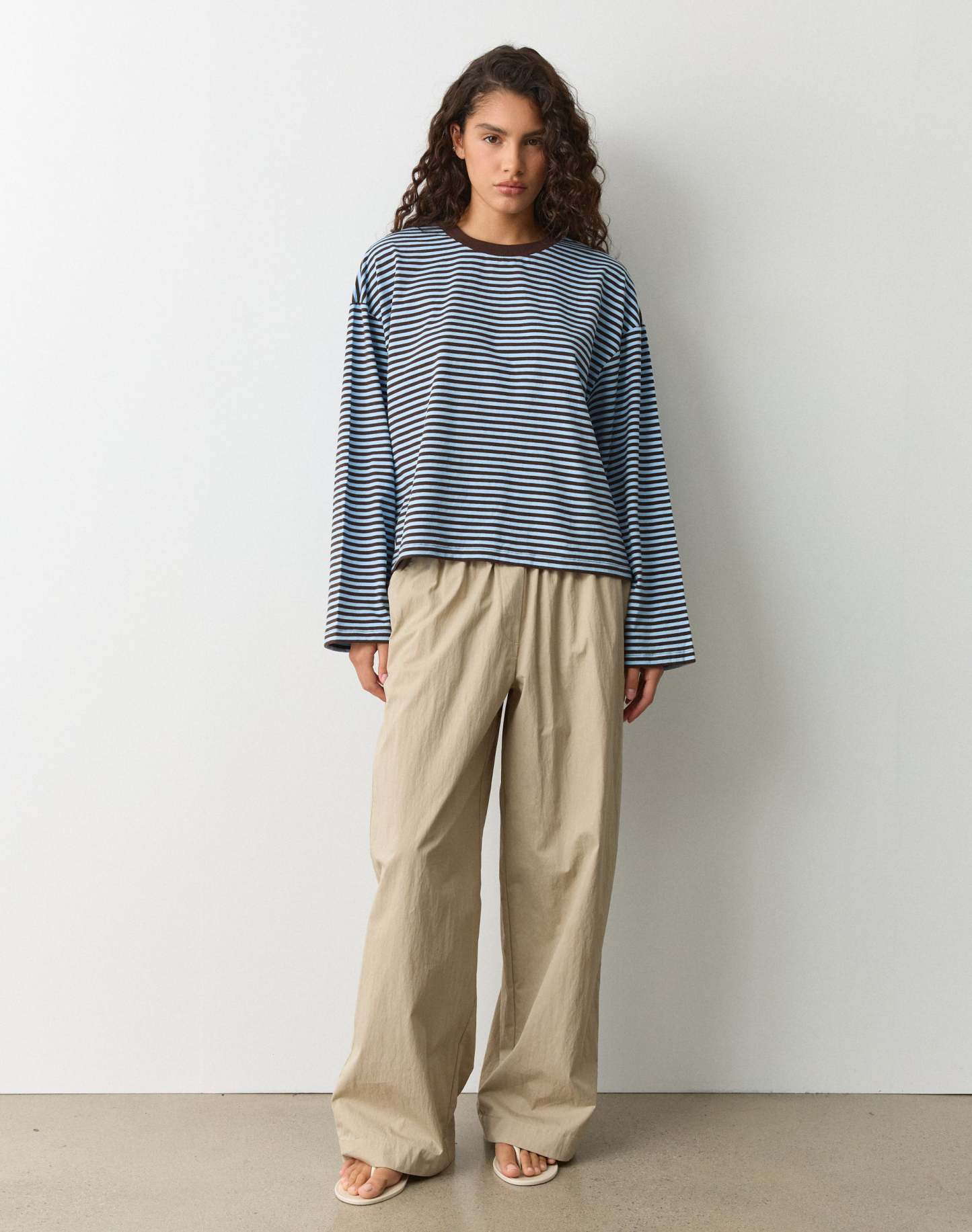 Stripe Cotton Boxy Long Sleeve Top