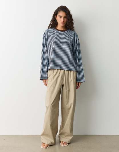 Stripe Cotton Boxy Long Sleeve Top