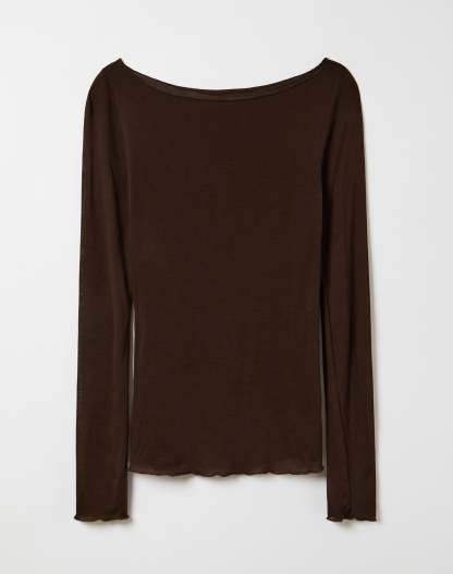 Sheer Boat Neck Long Sleeve Top