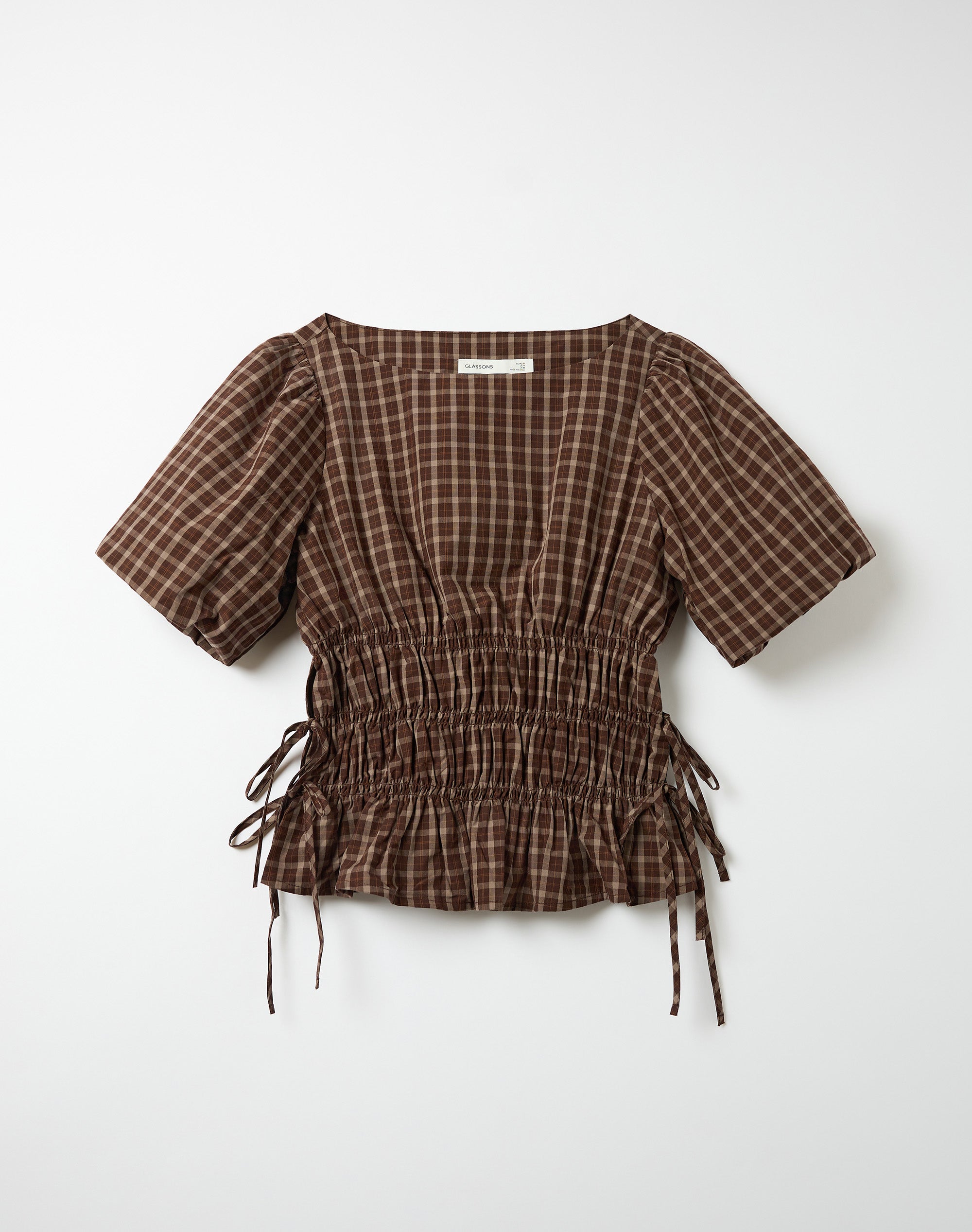 Cotton Puff Sleeve Tie Side Blouse