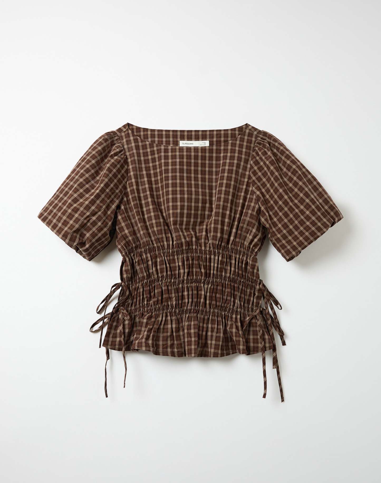 Cotton Puff Sleeve Tie Side Blouse