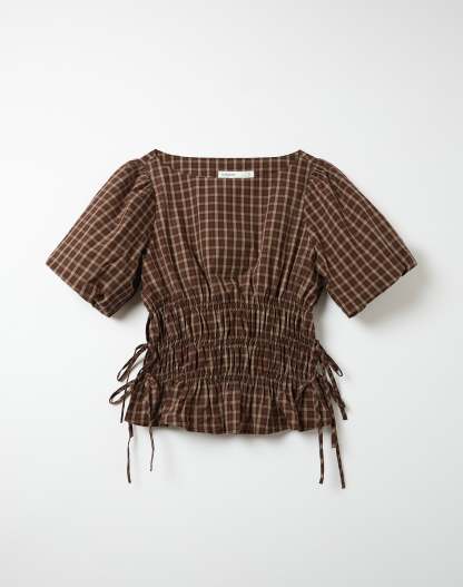 Cotton Puff Sleeve Tie Side Blouse
