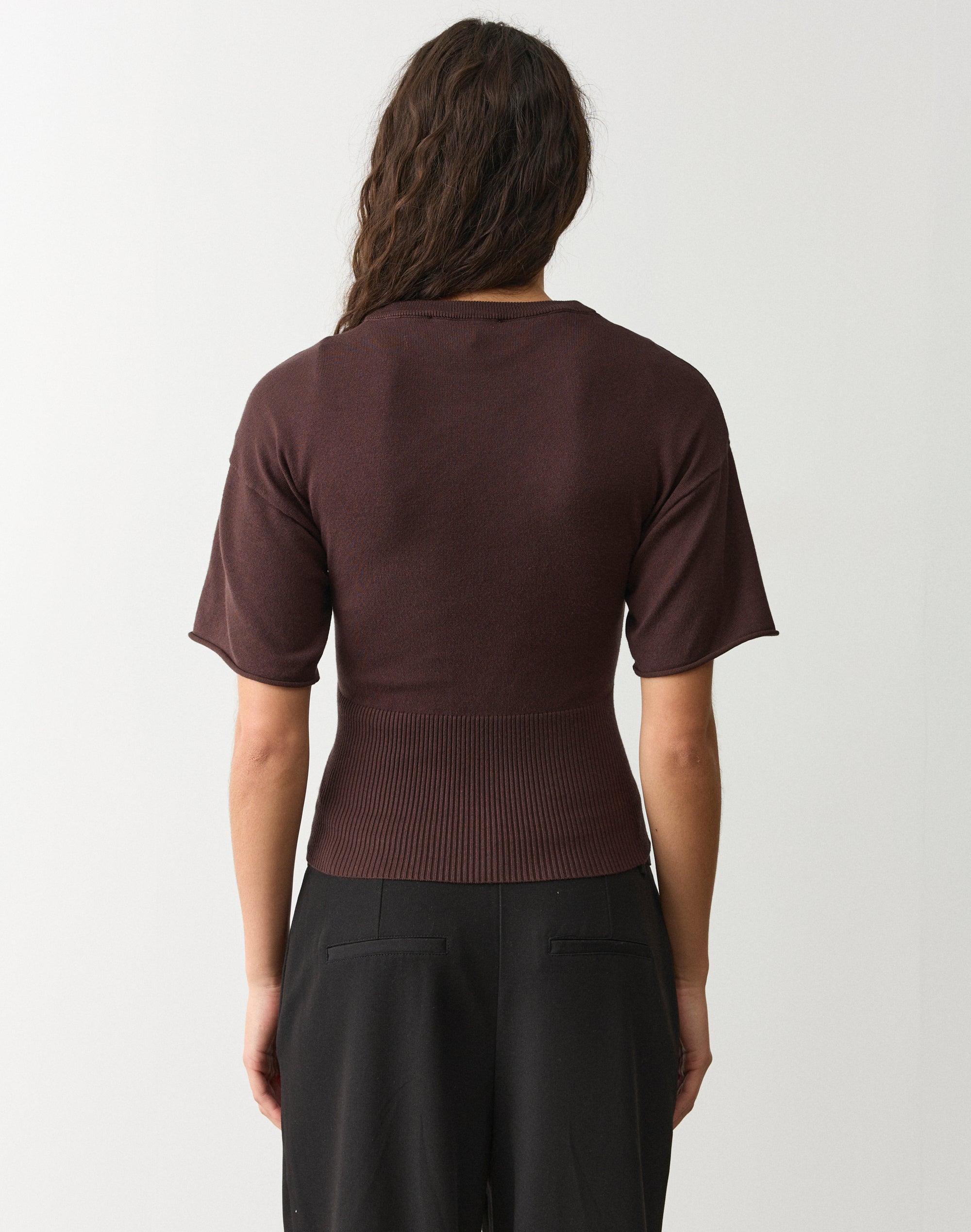 Short Sleeve Rib Waist Knit Top