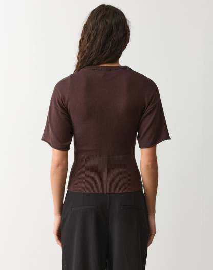 Short Sleeve Rib Waist Knit Top