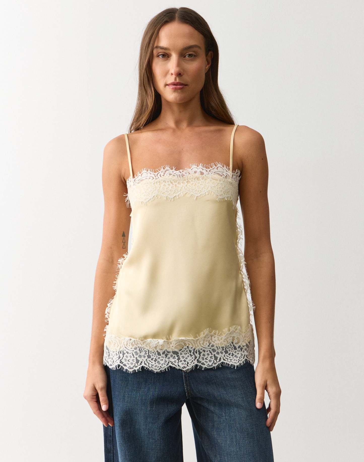 Lace Trim Satin Square Neck Cami