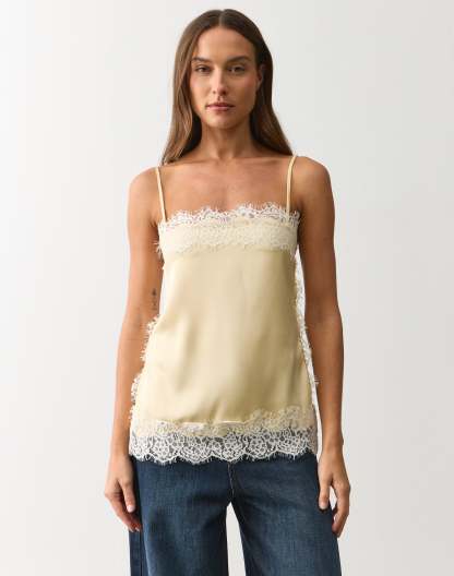 Lace Trim Satin Square Neck Cami