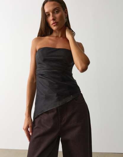 Asymmetrical Organza Strapless Top